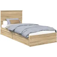 vidaXL Opbergbed met lade Sonoma Eik 90 x 190 cm Bewerkt hout