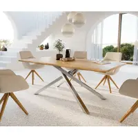 DELIFE Eettafel Edge 200x100x2,5-3 eiken natuur kruisframe rechthoek roestvrij staal Live-Edge