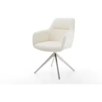 DELIFE Draaistoel Pejo-Flex bouclé wit kruisframe breed roestvrij staal 360° draaibaar rocker-functie pocketveer kern