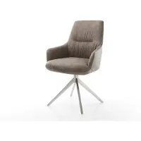 DELIFE Draaistoel Zelia-Flex met armleuning microvelours taupe vintage kruisframe breed roestvrij staal 360° draaibaar rocker-functie pocketveer kern