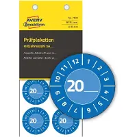 Avery testbadges met jaartal 20xx, Ø 30 mm, PVC-folie op papier, blauw