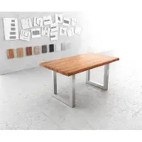 DELIFE Eettafel Edge 160x90cm XL acacia natuur roestvrijstaal breed Live-Edge