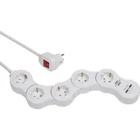 Brennenstuhl Vario Power stekkerdoos met 5 contacten en 2x USB / wit - 1,4 meter