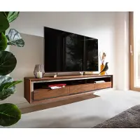 DELIFE Tv-meubel Stonegrace 175 cm acacia bruin steenfineer 3 laden 1 legbord zwevend