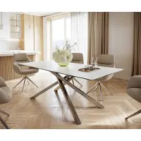 DELIFE Eettafel Edge 200x100cm Laminam keramiek wit middenpoot kruis zilver