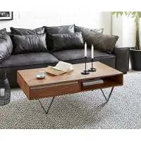 DELIFE Salontafel Stonegrace 115x60 cm acacia bruin Leisteen 2 laden 1 legplank V-poot zwart