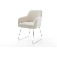 DELIFE Eetkamerstoel Greg-Flex pluchen crème-wit slipframe roestvrij staal pocketveer kern
