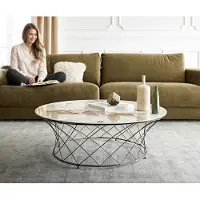 DELIFE Salontafel Lassina 100x100 cm keramiek Minas Melange wit-beige frame metaal effect afwerking titanium
