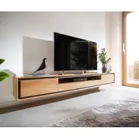 DELIFE Tv-meubel Stonegrace 240 cm acacia natuur 2 deuren 1 legplank 2 laden steenfineer zwevend