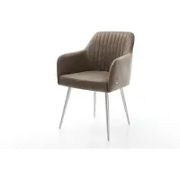 DELIFE Eetkamerstoel Greg-Flex microvelours taupe vintage 4-poot conisch roestvrij staal pocketveer kern