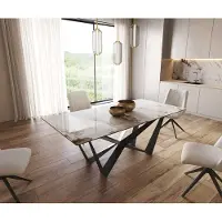 DELIFE Eetkamertafel Edge 200x100 keramiek Minas Melange wit-beige spider vlak staal zwart