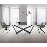 DELIFE Eetkamertafel Edge Boot 240x120 Glas smelten rokerig zwart 3D-Relief spider vlak staal zwart