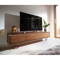 DELIFE Tv-meubel Stonegrace 200 cm acacia bruin steenfineer 4 deuren V-poot zwart