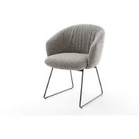 DELIFE Eetkamerstoel Caja-Flex met armleuning bouclé zilver grijs slipframe zwart pocketveer kern