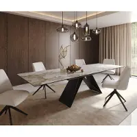 DELIFE Eetkamertafel Edge 200-300x100 keramiek Minas Melange wit-beige V-frame vlak staal zwart uitschuifbaar