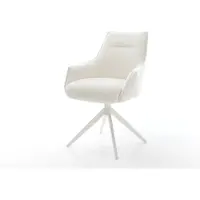 DELIFE Draaistoel Alja-Flex met armleuning bouclé zacht beige kruisframe breed wit 360° draaibaar rocker-functie pocketveer kern