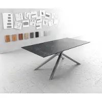 DELIFE Eettafel Edge 200x100cm Laminam keramiek grijs middenpoot kruis zilver