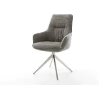 DELIFE Draaistoel Zelia-Flex met armleuning bouclé zacht mud kruisframe breed roestvrij staal 360° draaibaar rocker-functie pocketveer kern