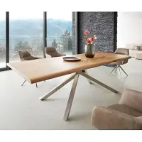 DELIFE Eettafel Edge 240x100 acacia natuur kruisframe rechthoek roestvrij staal Live-Edge
