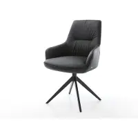 DELIFE Draaistoel Zelia-Flex met armleuning echt leer zwart kruisframe breed zwart 360° draaibaar rocker-functie pocketveer kern