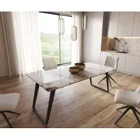 DELIFE Eetkamertafel Edge 200x100 keramiek Minas Melange wit-beige metaal schuin zwart