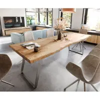 DELIFE Eettafel Edge 280x100 XL acacia natuur roestvrij staal schuin Live-Edge