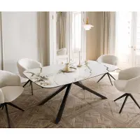 DELIFE Eetkamertafel Edge Boot 200x100 keramiek Calacatta Luxe wit-goud-grijs kruisframe rechthoek zwart