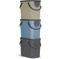 Rotho Albula Set van 3 afvalscheidingssystemen 25l voor de keuken, Kunststof (PP) BPA-vrij, antraciet/blauw/cappuccino, 3 x 25l (40.0 x 23.5 x 34.0 cm)