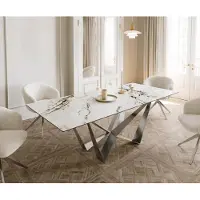 DELIFE Eetkamertafel Edge 180-220x100 keramiek Calacatta Luxe wit-goud-grijs spider vlak staal RVS uitschuifbaar