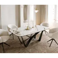 DELIFE Eetkamertafel Edge Boot 200x100 keramiek Calacatta Luxe wit-goud-grijs spider vlak staal zwart