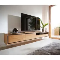 DELIFE Tv-meubel Stonegrace 240 cm acacia natuur 2 deuren 1 legplank 2 laden steenfineer zwevend