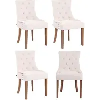 CLP Aberdeen Set van 4 eetkamerstoelen - Zonder armleuning - Hout - Fluweel - creme antiek licht