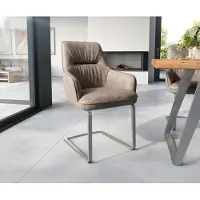 DELIFE Sledemodel Zelia-Flex met armleuning microvelours taupe vintage sledemodel vlak roestvrij staal pocketveer kern