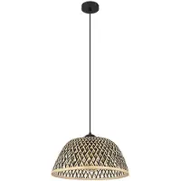Globo Hanglamp eettafel hanglamp bamboe eetkamerlamp bruin, boho houten lamp gevlochten rond, metaal zwart mat, 1x E27 fitting, DxH 40x120 cm