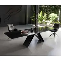DELIFE Eetkamertafel Edge 200-300x100 Glas smelten rokerig zwart 3D-Relief V-frame vlak staal zwart uitschuifbaar