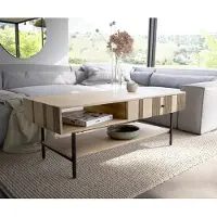 DELIFE Salontafel Nereos 130x60 cm Mango White Wash metaal zwart