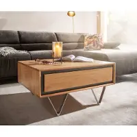 DELIFE Salontafel Stonegrace 80x60 acacia natuur 2 laden steen fineer V-poot