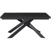 Vente-unique Verlengbare eettafel 6 tot 10 personen van keramiek, gehard glas en metaal - Zwart marmereffect - COREMA