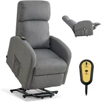 Vevor Elektrische tv-stoel, verstelbare relaxstoel met traploze instelling, fauteuil voor senioren met linnen bekleding, hoogwaardig schuim, zijvakken, afstandsbediening, massagestoel, lichtgrijs