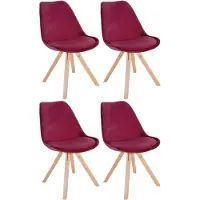 CLP Sofia Set van 4 Eetkamerstoelen - Zonder armleuning - Velvet - Fluweel - bordeauxrood natura (vierkant)