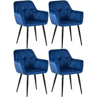 CLP Emia Set van 4 eetkamerstoelen - Met armleuning - Velvet - Fluweel - blauw Fluweel