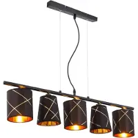 Globo Hanglamp Hanglamp eettafel zwart goud 5 vlammen eetkamerlamp E14 woonkamerlamp hangend modern, met gouden sierlijnen, 5x E14, LxH 90x140 cm