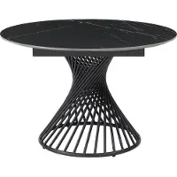 Vente-unique Uitschuifbare eettafel voor 4 tot 8 personen in keramiek en metaal - Look van zwart marmer - CASTINA