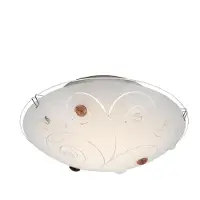 Globo Plafondlamp glazen kap plafondlamp 1-vlam woonkamerverlichting opaal met decoratieve stenen, metalen chromen lijnen, 1x LED 8 Watt 640 lm, D 25 cm