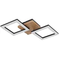 Globo Plafondlamp woonkamer lamp metaal zwart moderne houten lamp bewegende elementen, hout, 2x LED 18 W 1200lm 3000K warm wit, LxBxH 46x22,5x7 cm