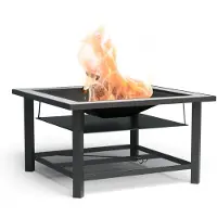 Blumfeldt Merano Avanzato vuurschaal - 3-in-1 vuurschaal met grillrooster & tafel, Robuust stalen frame, Terrazzo tafelblad, Incl. vonkenvanger, hitteschild & pook, Voor tuin & terras