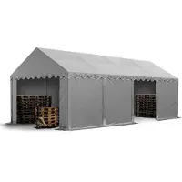 TOOLPORT Opslagtent 4x8 m met ritssluitingen - 2,0m zijwandhoogte, PVC 700, grijs