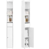 SoBuy BZR34-K-W Smalle Badkamerkast met Lade en Deur – Wit – 20 x 20 x 145 cm