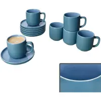 Ritzenhoff & Breker Set van 6 Jasper oceaanblauwe espressokopjes met schotels - 6x 414318 & 6x 414332