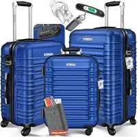 Kesser 3x Koffer, reiskofferset, trolleykoffer harde kofferset incl. bagageweegschaal + bagagelabel rollend kofferslot 4 wielen ABS harde schaal telescopisch handvat M-L-XL - Blauw